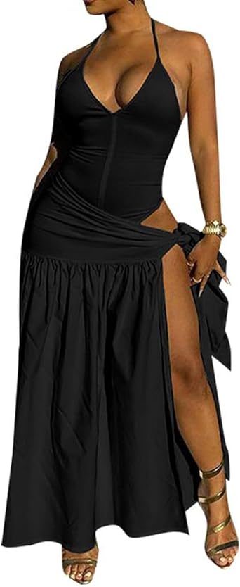 2 Piece Outfits for Women Sexy Maxi Skirt Set Summer Halter Backless Tops Wrap Skirt Beach Vacation Outfits