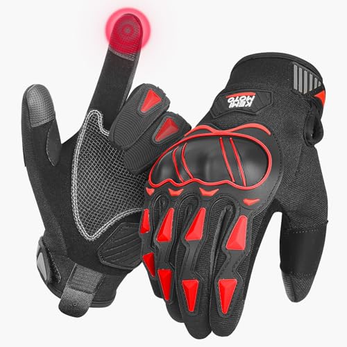 KEMIMOTO Guantes Moto, Guantes Moto Hombre con Pantalla Táctil, Guantes Moto Verano PVC para Moto,Bicicleta y Otros Deportes al Aire Libre(Rojo)