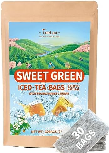 TeeLux Sweet Tea Green Tea Bags, Quart-Sized Iced Tea, Zero Sugar, 30 Count