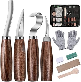 Souarts Wood Carving Tools 11 in 1Wood Carving Beginner Kit Cut Resistant Gloves, Whittling Knife, Hook Knife, Detail Knife, Carving Knife Sharpener for DIY Carpenter Sculpture