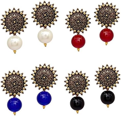 Girls Sun Shape Gold Plated Oxidized Stud Drop Earring Combo