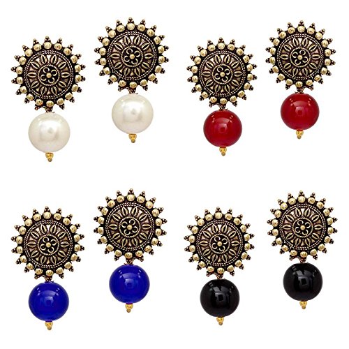 Girls Sun Shape Gold Plated Oxidized Stud Drop Earring Combo