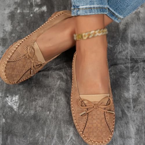 Curvahouse Orthopedic Shoes, Curvahouse Orthopedic Leather Shoes, Women Solid Color Retro Round Toe Dressy Slip-On Bow-Knot Flats Loafers Lightweight Anti-Slip Breathable4