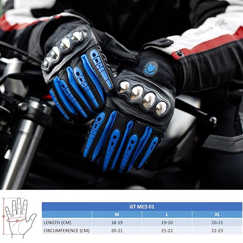 Image of BADOWL Carbon Fiber PVC Knuckle Protection Riding Gloves | Touchscreen Sports Gloves with Anti-Slip Grip | Breathable, All-Weather, (Blue, L)