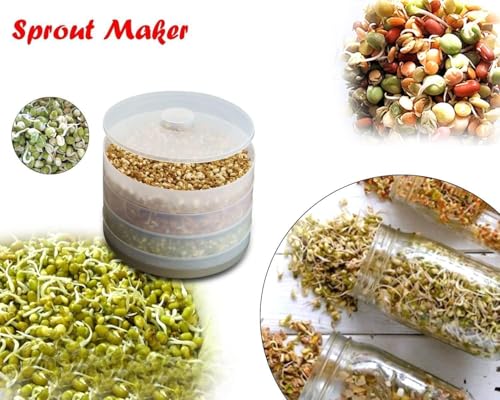 Image of UCRAVO 4 Layer Sprout Maker Container 500ml Sprouting Tray Seed Germination Kit Multi Tier Sprouted Grains Maker Plastic Sprouts Growing Container for Moong Chana Methi Beans Healthy Home Kitchen Use
