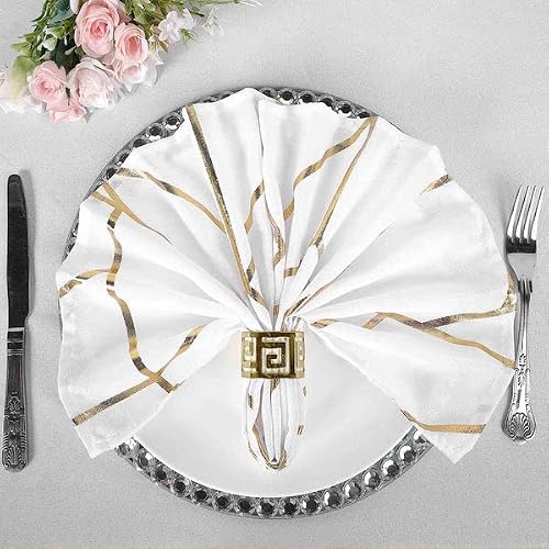 Efavormart 5 Pack | 20"X20" Modern White Polyester Linen Dinner Napkins With Gold Foil Geometric Pattern #TOP6