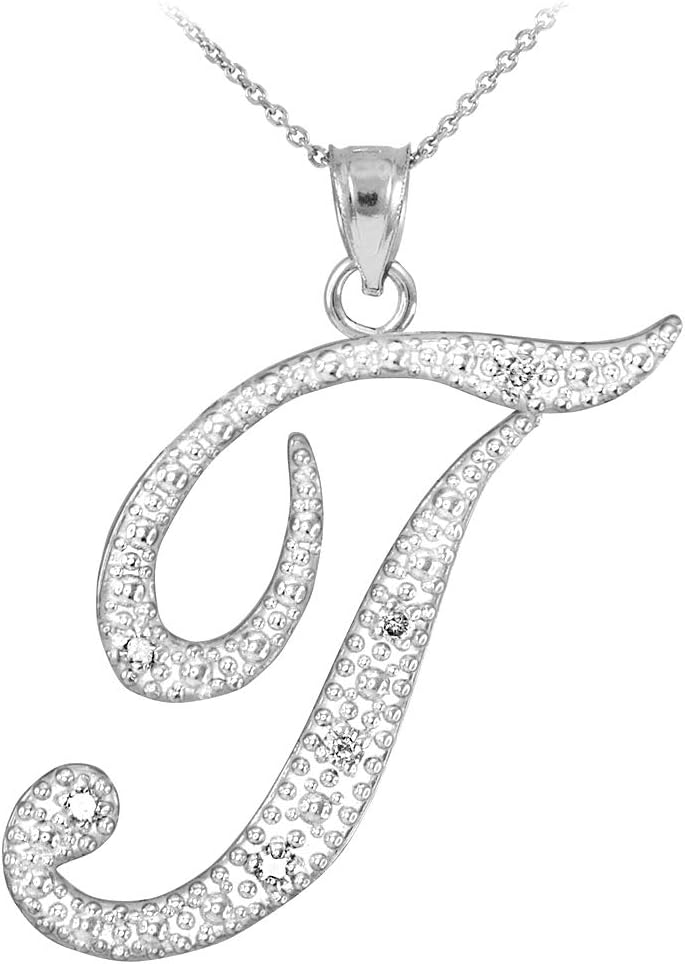 Claddagh Gold .925 Sterling Silver Cubic Zirconia Dangling Cursive Initial A-Z Charm 4/5" Pendant Necklace - Choice of Letter & Chain Length