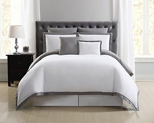 White and Gray Full/Queen Modern Duvet Cover Set with Decorative Pillows