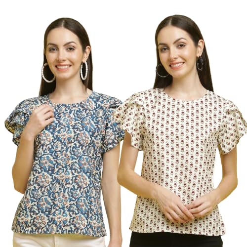 Image of Pinkmint Combo Top's for Women Stylish Ruffle Trim Petal Sleeve Tops (Pack of 2)