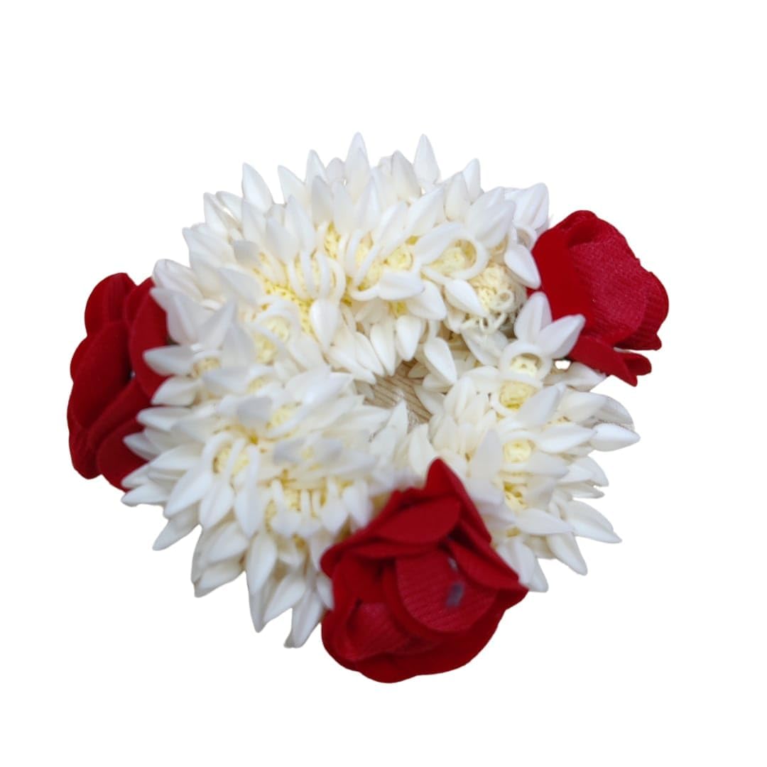 S,S Store 2 Pcs Hair Rose White Mogra Artifical Rubber Band Gajra Phool Gazra Hair Accessories for Women Girls Indian Wedding Gajra For Function - Image 3