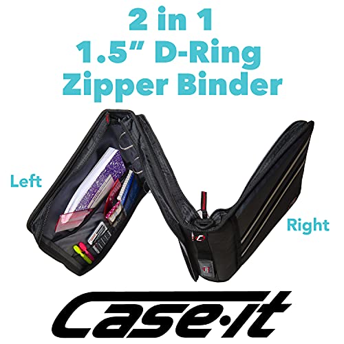 Case-It The Z Shape Zipper Binder - Two Binders In One - Double Sided 1.5 Inch D-Ring - Multiple Pockets - 500 Page Capacity - Comes With Shoulder Strap, Black Z-176 #TOP4