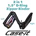 Case-it The Z Shape Zipper Binder - Two Binders in One - Double Sided 1.5 Inch D-Ring - Multiple Pockets - 500 Page Capacity - Comes with Shoulder Strap, Black Z-176