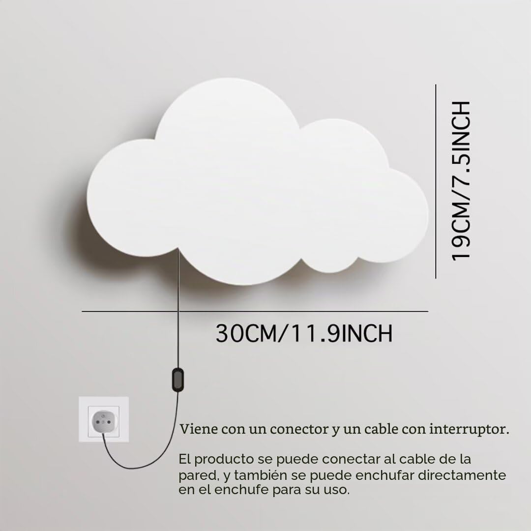 Lámpara de pared LED con forma de nube para habitación infantil, lámpara de noche, luz de pared decorativa para dormitorio, sala de estar y escaleras, 18 W, 3 luces