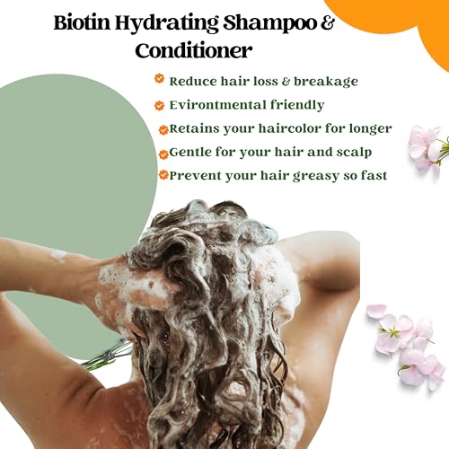 Image of J'Organic Solutions Biotin shampoo & Conditioner Hydrating and Strengthening- with Biotin- Phthalates-Free, No Sulfate, Paraben-free Baby And Toddler Shampoo and Conditioner (12 Fl oz)