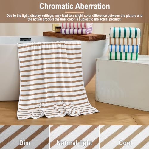 Image of JML Beach Towels Set of 2, 30 inch x 60 inch, Large Microfiber Bath Towel Cabana Stripe, Quick Drying Absorbent for Sauna, Shower, Gym, Summer Party, Sport, Swimming, Pool, Yoga, Camping, Coffee