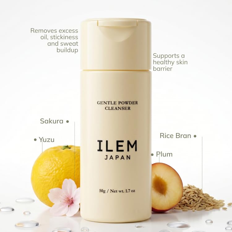 Image of ILEM JAPAN Gentle Powder Cleanser with Yuzu Extract, Rice Bran & Natural Ceramides for Rough, Dull & Uneven Skin, Vitamin B2 & E for Nourishment & Skin Barrier Support, Daily Foaming Face Wash for Men & Women, Gentle on Sensitive Skin 50g