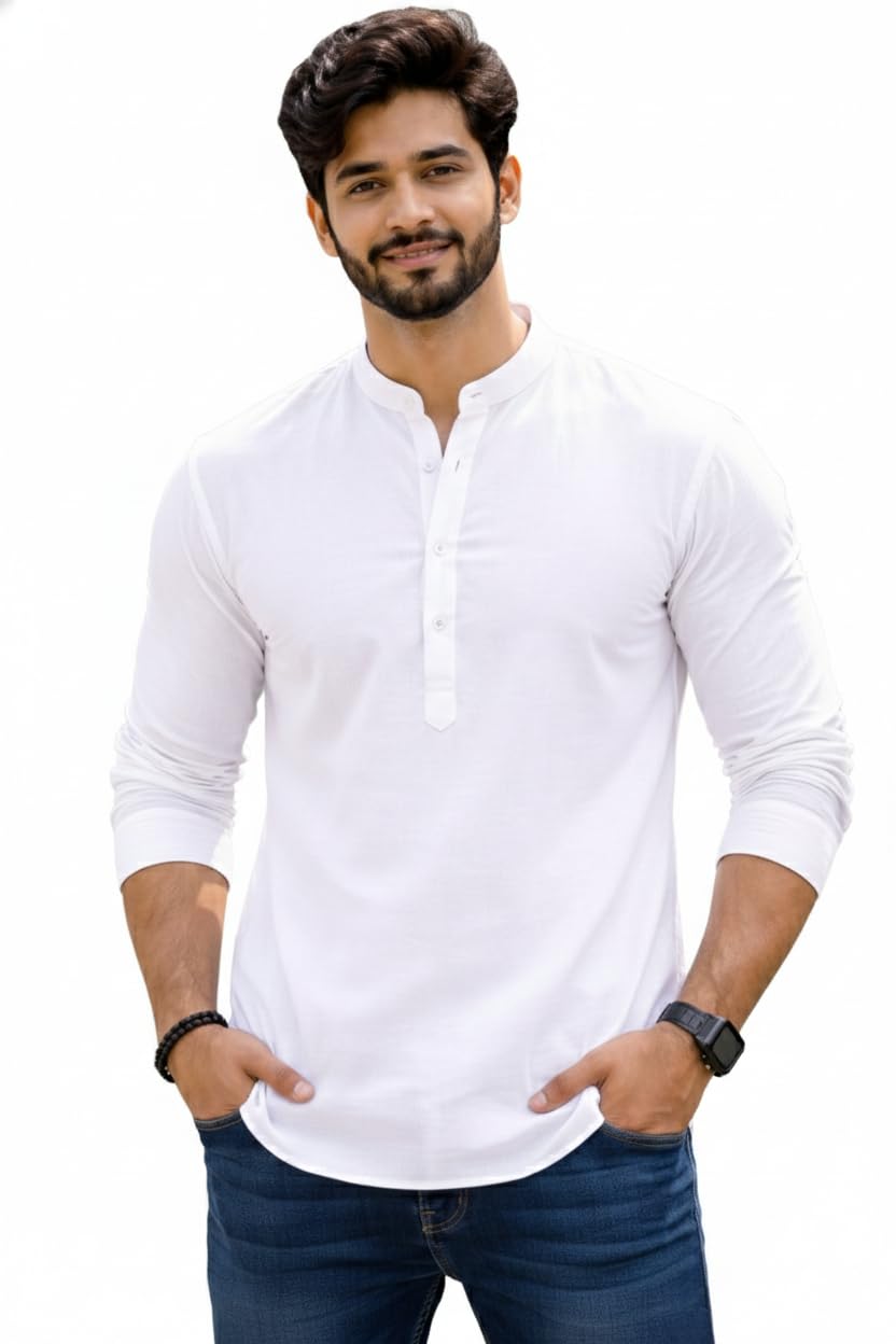 Cotton Short Kurta for man | Mandarin Collar | Kurtas for Men Casual | Men Ethnic Wear-picture-31