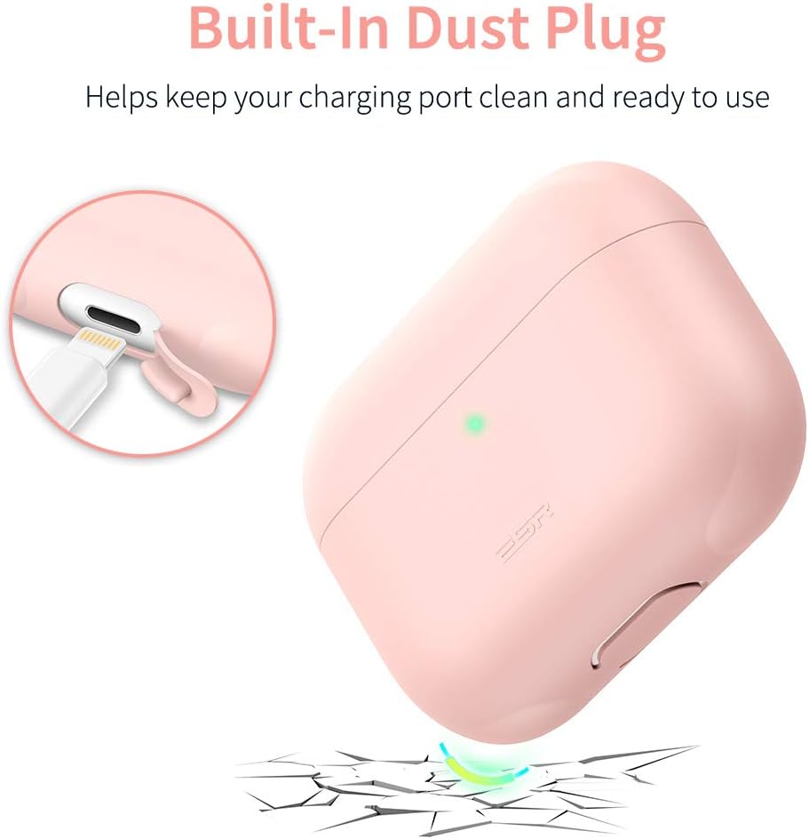ESR Upgraded Protective Silicone Cover for AirPods Pro Case, Hingeless, Slim-Fit, Visible Front LED, Shock & Scratch-Resistant Ultra-Thin Case Skin for AirPods Pro Charging Case (Pink)