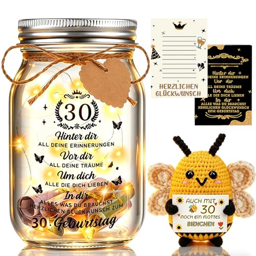 Johiux LED Flaschenlicht mit Positiver Kartoffel Biene für 30. Geburtstag Frau Mann Pocket Hug Positive Glücksbringer Biene Geburtstagskarte Lustige Geldgeschenke 30.eburtstag.