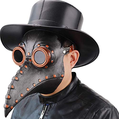 KESYOO – Máscara de bico medieval de couro sintético para o Dia das Bruxas, Pregos de cobre preto, 3