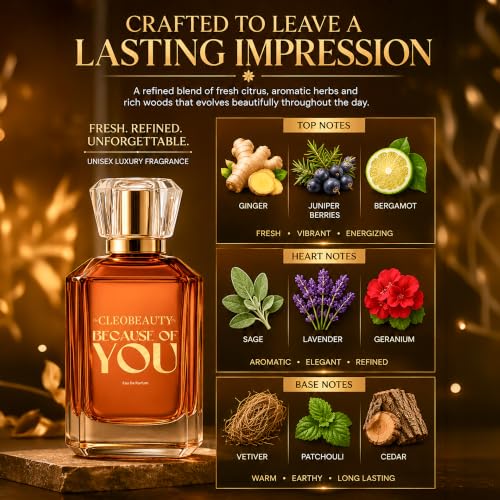 Image of TheCLEOBEAUTYCo Because Of You Eau De Parfum for Men & Women | 100ml Perfume + Free 15ml Pocket Perfume | Long Lasting Luxury Unisex Fragrance | Premium EDP with Citrus, Floral & Woody Notes