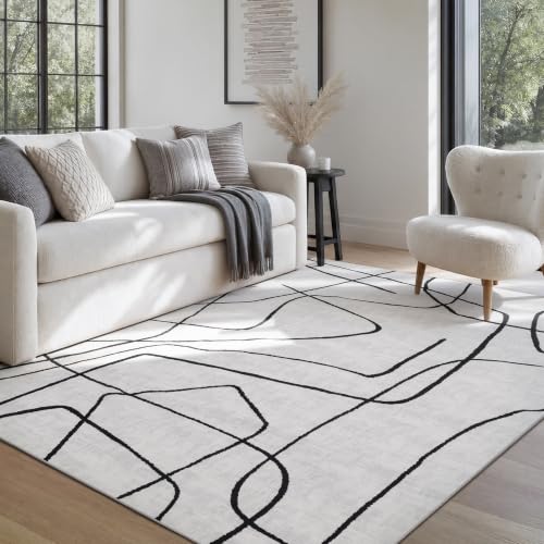 YIHOUSE 5x7 Washable Modern Abstract Black White Area Rug