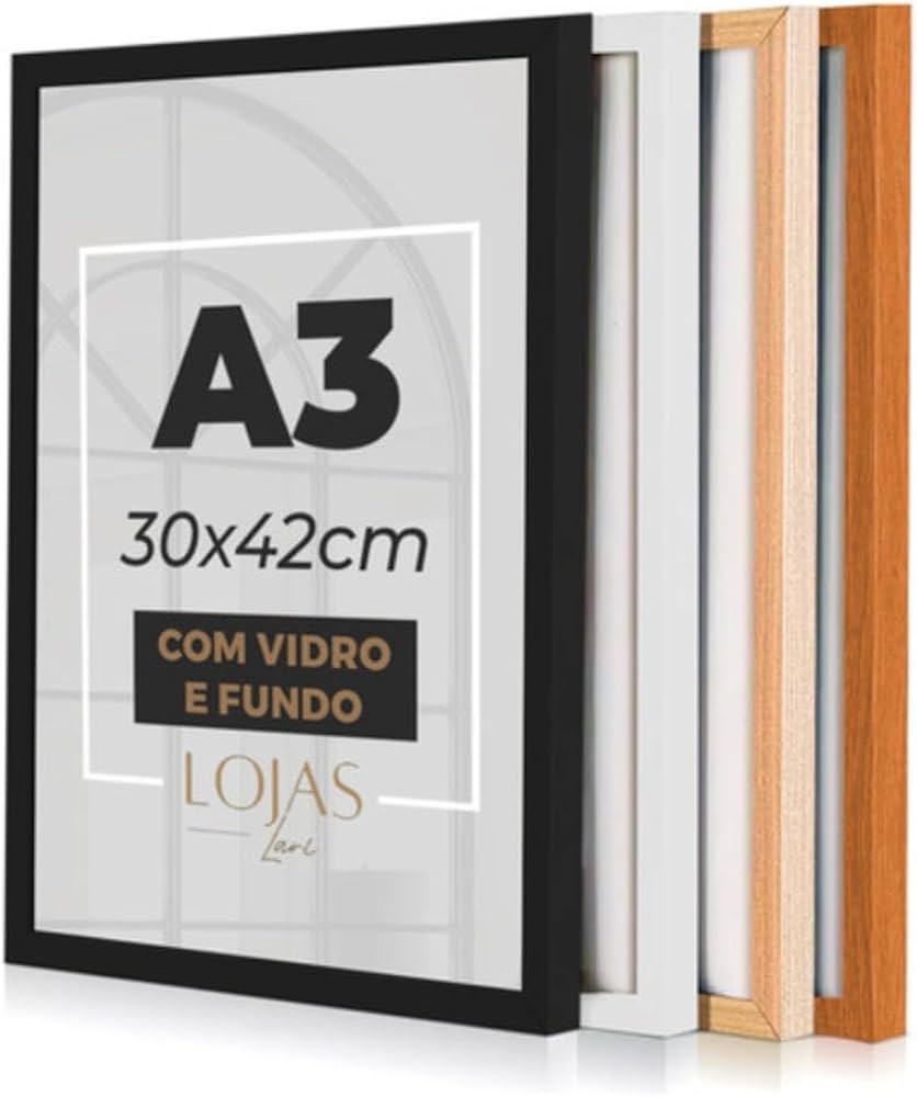 kit 6 Quadros Moldura A3 30x42 Com Vidro Poster Certificado (Preto