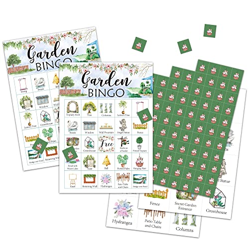 Chuxvon Garden Bingo Cards, Garden Theme Game for 24 Players, Bingo Activities for Adults, Garden Party Favors Supplies Decorations(A02)