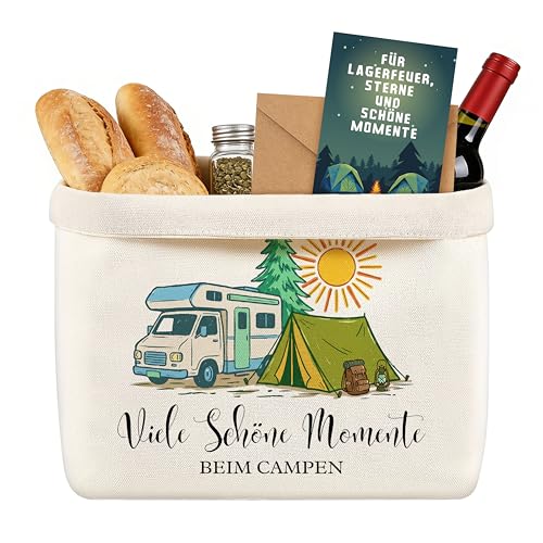 Yezirzax Camper Geschenke Set 37x25x15cm Camper Brotkorb aus Stoff Camping Brötchenkorb mit Karte Umschlag Praktisches Camping Zubehör Wohnwagen Deko Geschenk für Den Outdoor Urlaub