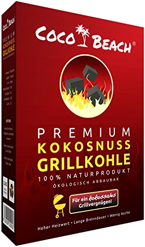 CocoBeach Premium Grillkohle (2,5 kg) - 100% Kokosnuss-Kohle [Die Beste Grillkohle für das Beste Fleisch - Extrem Lange…