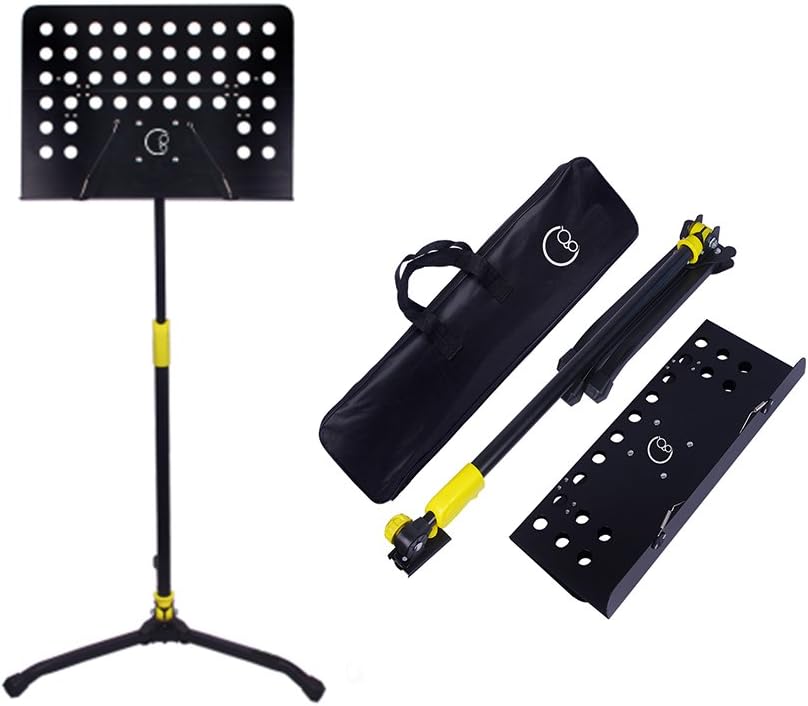 Deluxe Adjustable Folding Music Stand with Carrying Bag (Yellow)