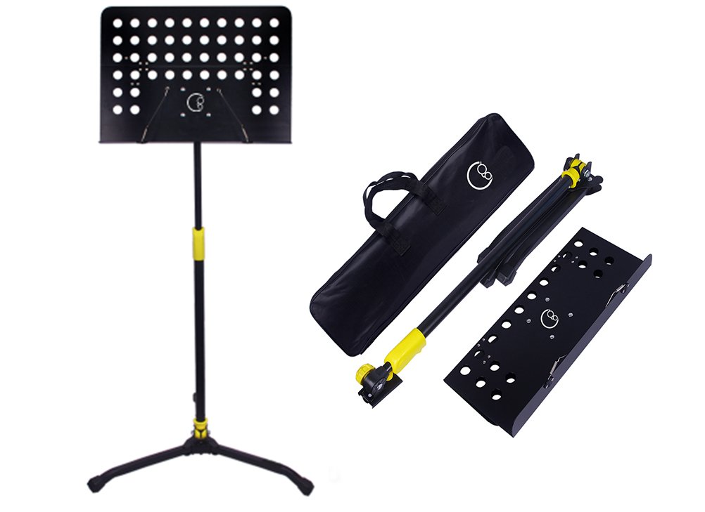 Deluxe Adjustable Folding Music Stand with Carrying Bag (Yellow)