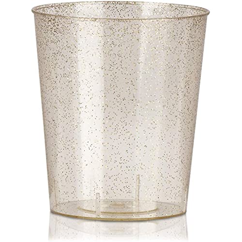 Juvale 100-Pack Bulk 2 Ounce Glitter Gold Plastic Disposable Party Shot Glasses
