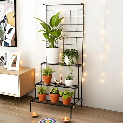 Image of Plant Stands for Outdoor Balcony, Flower Pot Stand for Indoor Plants, Large Metal Planter Stand for Living Room, home decor, Indoor & Outdoor plants (Black)