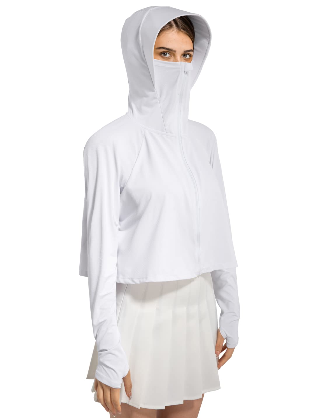 Locachy Womens UPF 50+ Sun Protection Jacket Lightweight Zip up Outdoor Running Hiking Hoodie with Face Mask