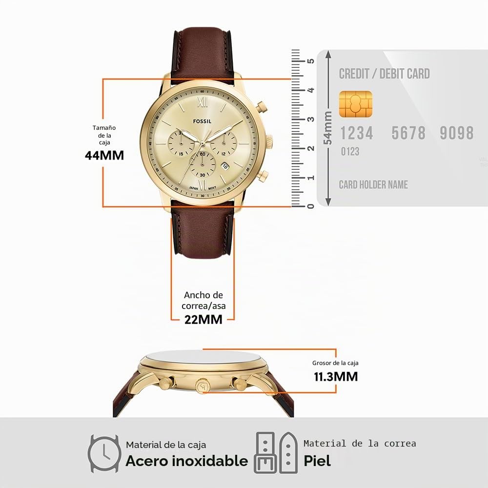Fossil Reloj Neutra para Hombre, Movimiento cronógrafo de Cuarzo con Correa de Piel