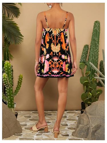 Image of MakeMeChic Women's Flowy Mini Dress Boho A Line Summer Ruffle Dresses Tropical Vacation Outfits