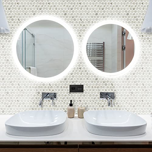 Vamos Tile 10-Sheet Peel And Stick Backsplash Tile - Penny Round Self Adhesive Tiles 3D Mosaic Decorative Wall Sticker Tile Stick On Backsplash For Kitchen Bathroom(Marble Grey) #TOP4
