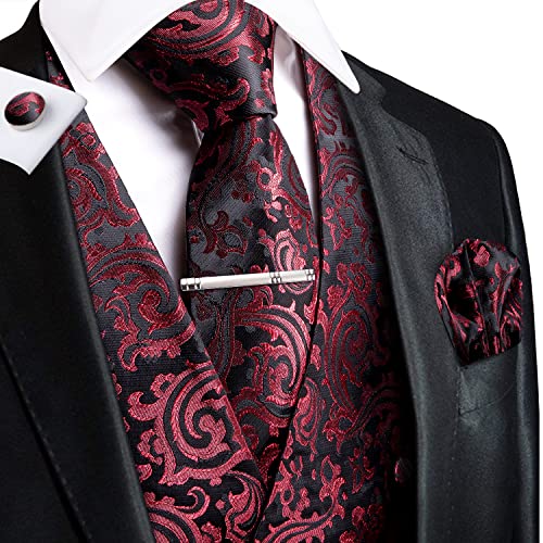 Hi-Tie Men's Silk Suit Vest Double-breasted Vest Set V Neck Jacquard Tie Handkerchief Cufflinks 4PCS Suits2
