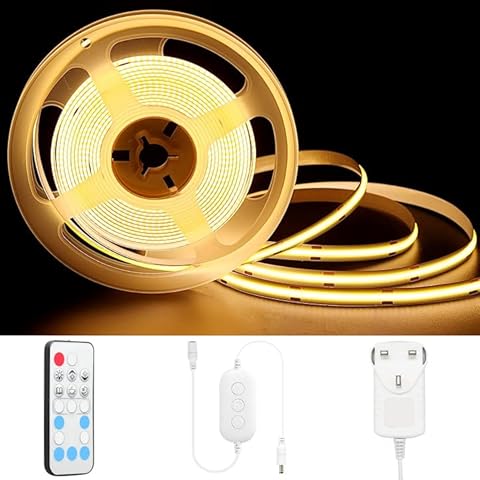 PAUTIX COB LED Strip Lights 3000K, Dimmable Warm White LED Strip Light Kit 5m Super Bright 504leds/m 24V Under Cabinet LED Tape Lights with 18-Key RF Remote for Kitchen Bedroom Home DIY Cover