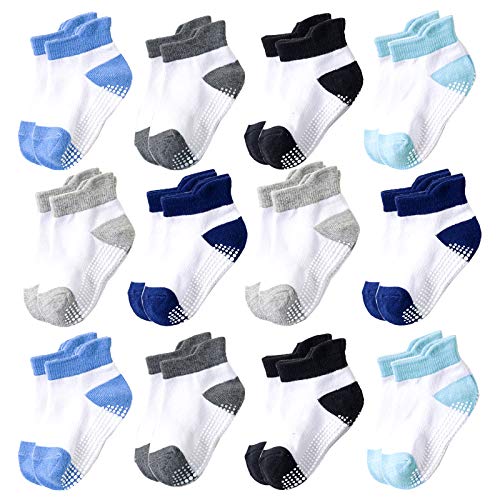 12 Pack Non Slip Baby Socks Grips Toddler Girls Boys Anti Skid Ankle Socks Infant Kids (12 pairs baby 3)
