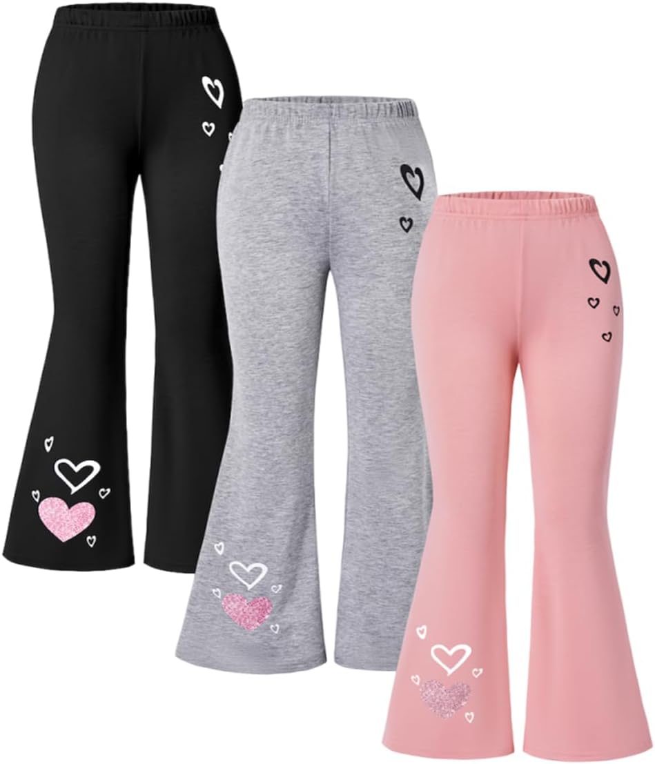 Nivne Tco Little Girls 3-Pack Flare Leggings Set High Waisted Bell-Bottom Pants, Stretchy Yoga Trousers for Kids