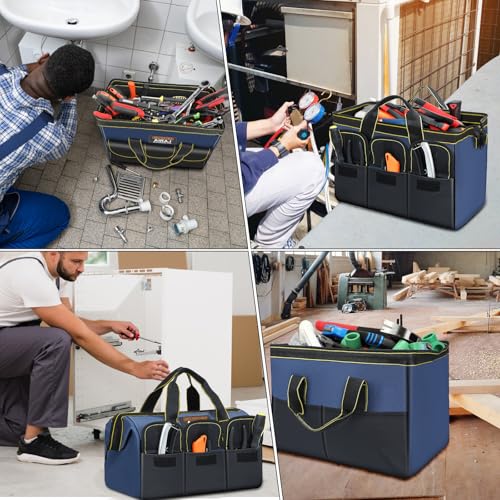 AIRAJ Werkzeugtasche 14\ und 18“,Weit öffnender Werkzeugtasche Mit 5 Taschen,Blau-schwarze Kleine Multifunktionale Aufbewahrungstasche Für Verschiedene Werkzeuge,Elektriker,Zimmermann,Mechaniker