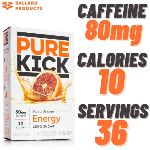 Pure Kick Energy Drink Mix Packets With Caffeine - Bundle with Ballard Hard Candy Recipe Card (Blood Orange, 6 Pack) - Thumbnail 2