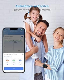 Saturazione Ossigeno da Dito, 72 ore di Autonomia della Batteria Pulsossimetro da Dito con Allarme a Vibrazione per Apnea Notturna, Pulsossimetro Bluetooth da polso