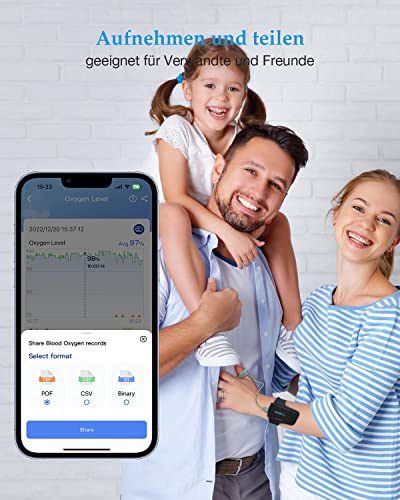 Wellue Checkme O2 Max Bluetooth Pulsoximeter mit Aufzeichnung, 72 Std Akkubetriebsdauer Sauerstoffsättigung Messgerät Handgelenk,Blutsauerstoffmessgerät, tragbarer Schlafmonitor mit APP&PC-Bericht