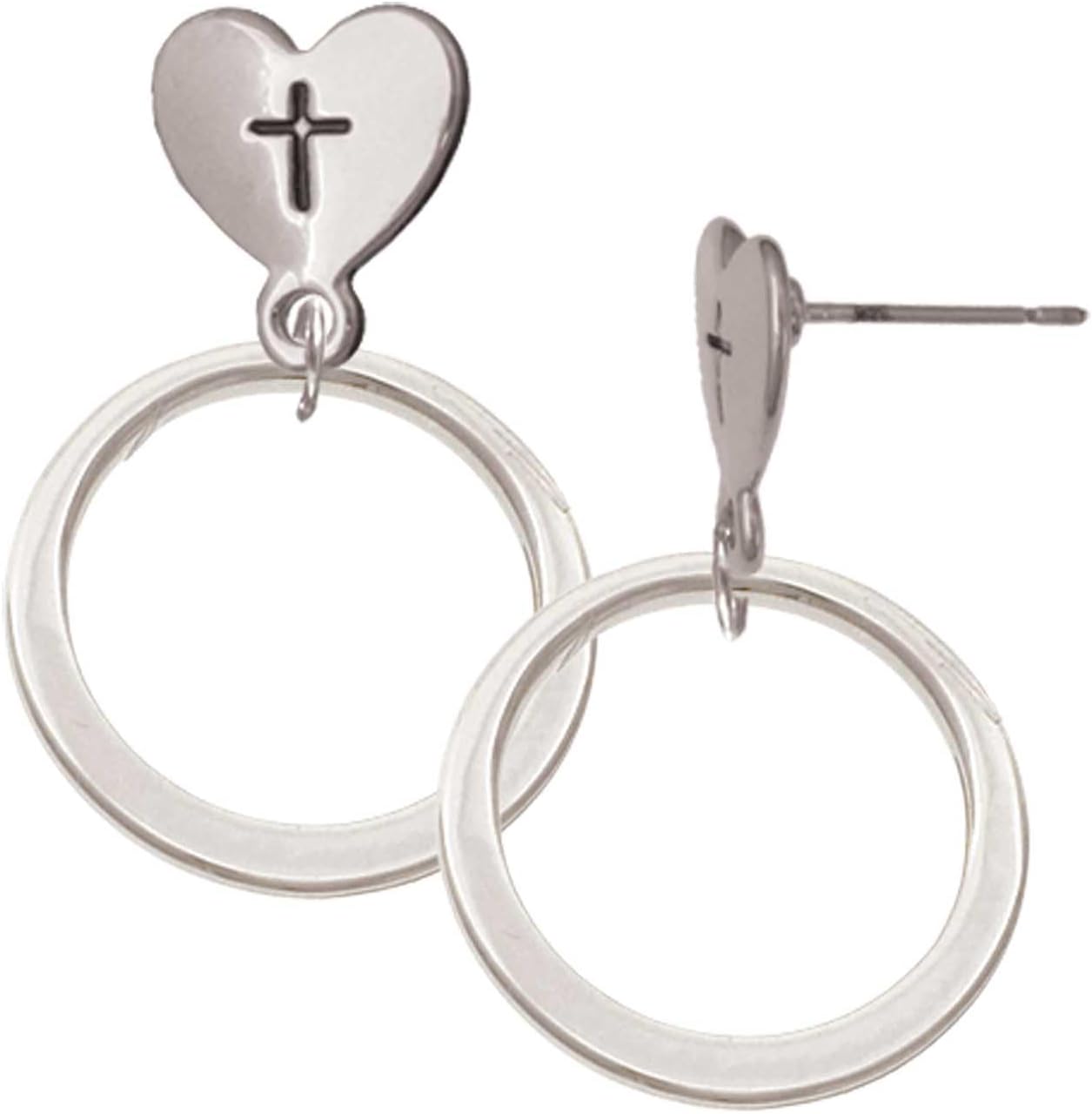 Delight Jewelry Large Karma Ring Plated Cross in Heart Post Dangle Earrings