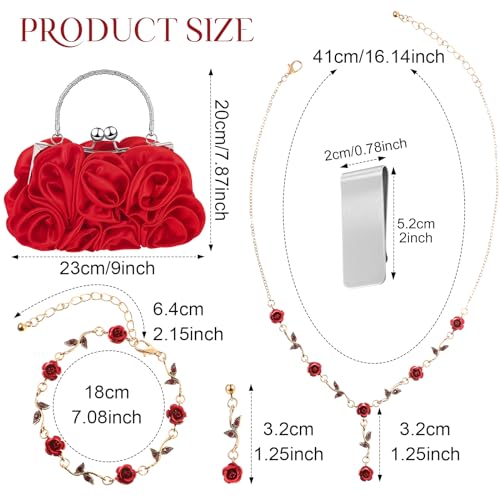Image of Hicarer 5 Pcs Women Rose Clutch Purse Rose Jewelry Accessories Set