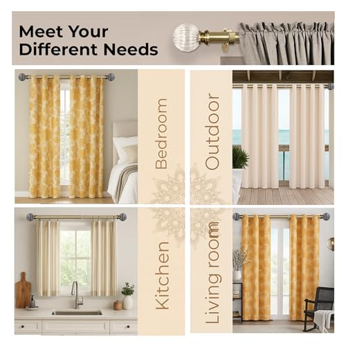 Image of Deco Window Adjustable Curtain Rod for Windows 44 to 120 Inch (Pack of 1) Extendable Heavy Duty 1 Inch Glass ball with Finials Wall Mounted Curtain Rods (Warm Gold)