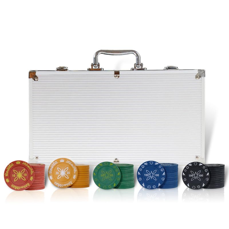 CCLIFE Pokerset Profi 300 500 PCS Pokerspiel inkl. Pokerkoffer Pokerdecks Dealer Button Poker Set Pokerchips Tischauflage Spielmatte – Bild 6